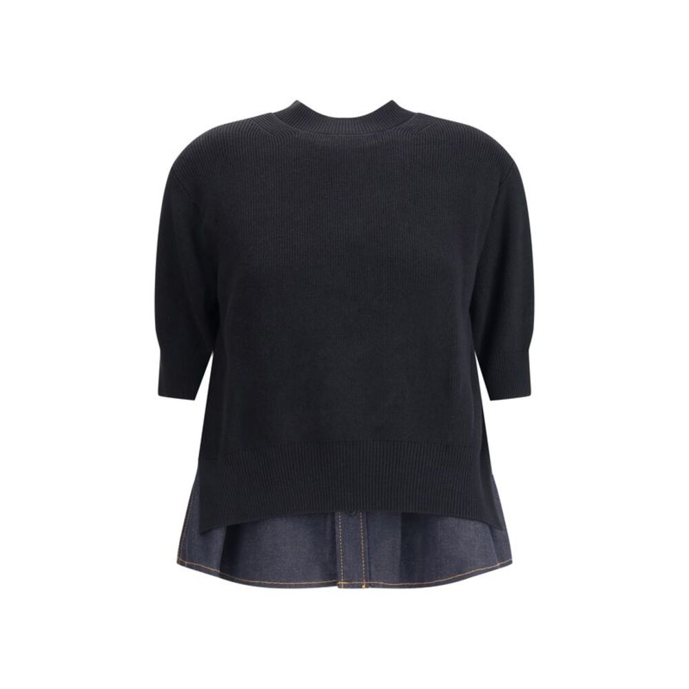 SACAI Black Sweater with Denim Detail. Size: 2/M